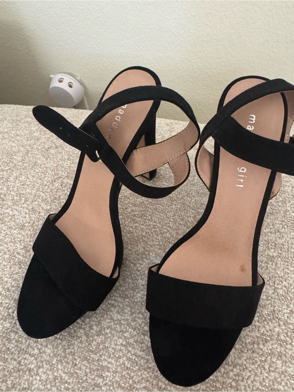 Madden Girl Black Suede Open-Toe Ankle Strap Heels